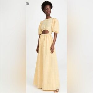 Simkhai Yellow Gingham Puff Sleeve Cutout Maxi Dress